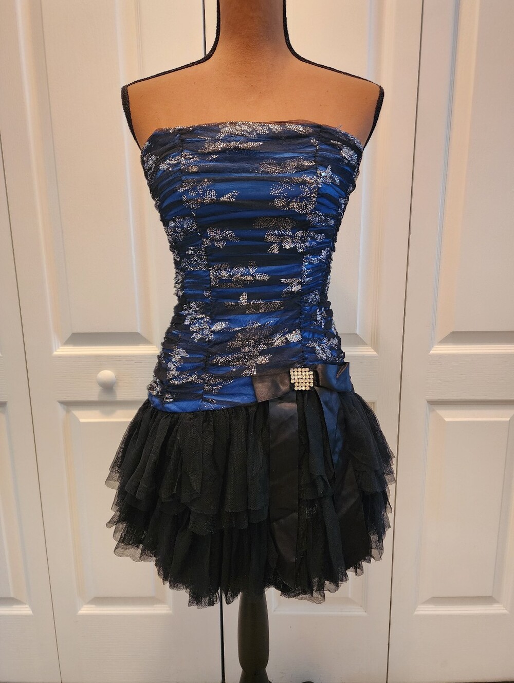 VTG Y2k Dark Coquette Whimsygoth Fairy Homecoming Prom Dress Blue Ruffle Mini